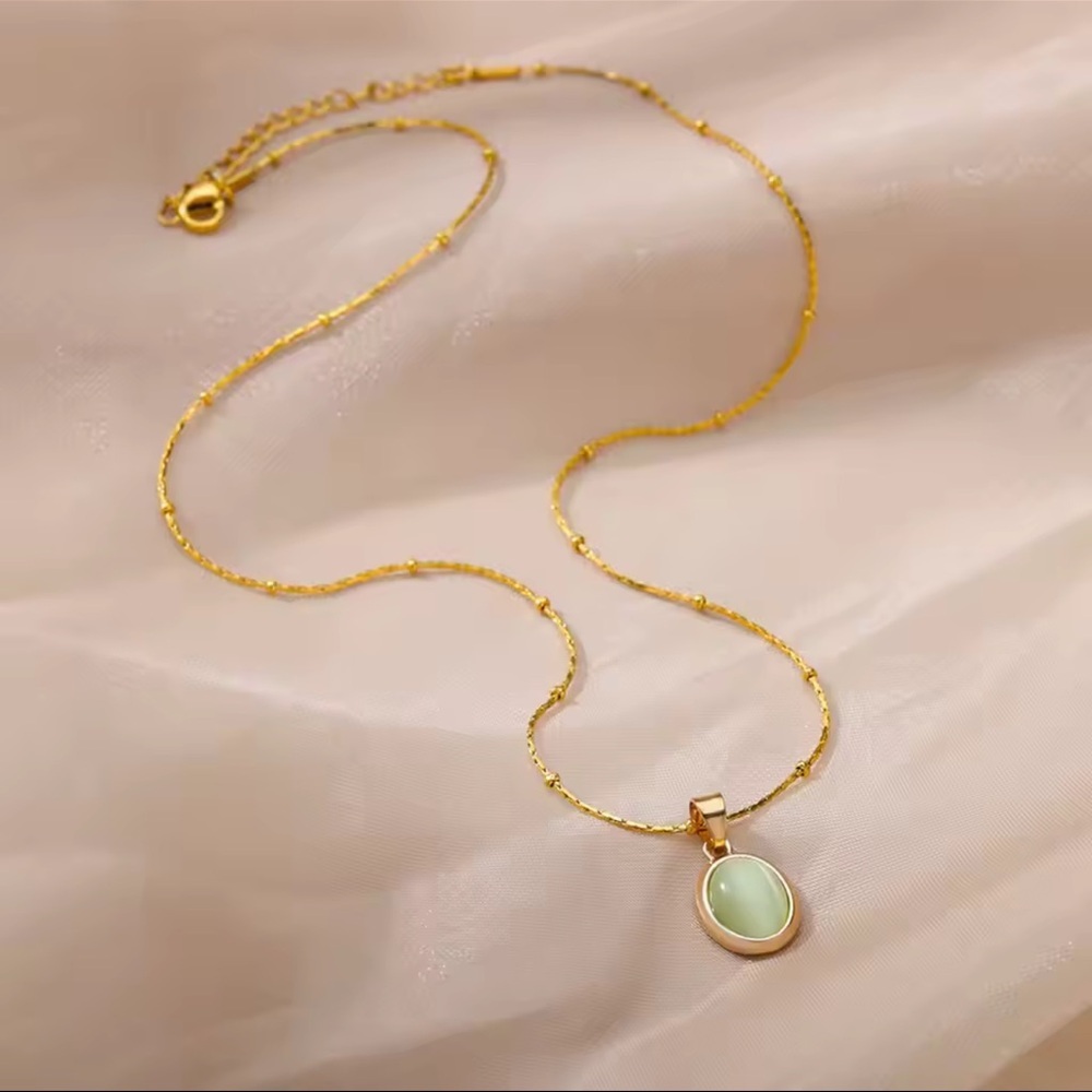 New Necklace 18K Gold Necklace Stainless Steel Opal Oval Pendant Necklace - Picture 5 of 8